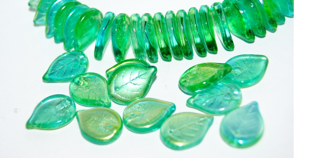 Leaf Pressed Glass Beads, 48110 (48110), Glass, Czech Republic