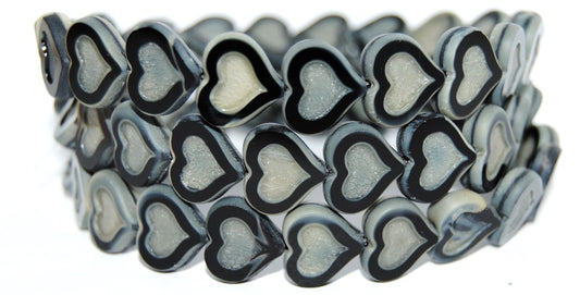 Table Cut Heart Beads With Heart, 67019 Matte (67019 M), Glass, Czech Republic