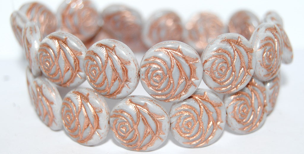 Round Flat Rose Flower Pressed Glass Beads, Opaque Amethyst 54200 (24000 54200), Glass, Czech Republic