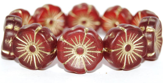 Hawaii Flower Pressed Glass Beads, Mixed Colors Ruby 54202 (Mix Ruby 54202), Glass, Czech Republic