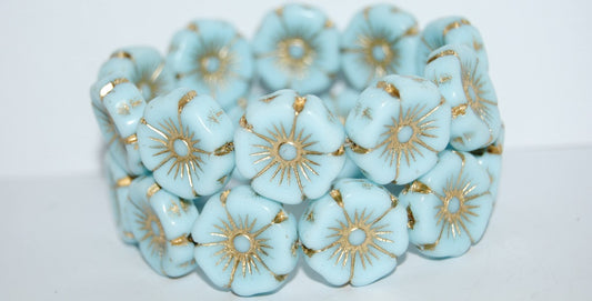 Hawaii Flower Pressed Glass Beads, Blue 54202 (63010 54202), Glass, Czech Republic