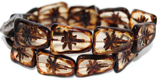 Table Cut Rectangle Beads With Dragonfly, Transparent Blue Travertin (30000 86800), Glass, Czech Republic