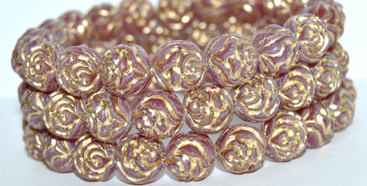 Round Rose Pressed Glass Beads, (71010B 54202), Glass, Czech Republic