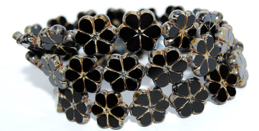 Table Cut Flower Beads, Black 66800 (23980 66800), Glass, Czech Republic