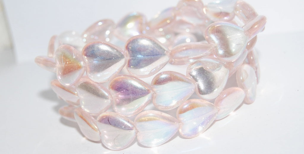 Heart Pressed Glass Beads, Transparent Pink Ab 2Xside (70110 Ab 2Xside), Glass, Czech Republic