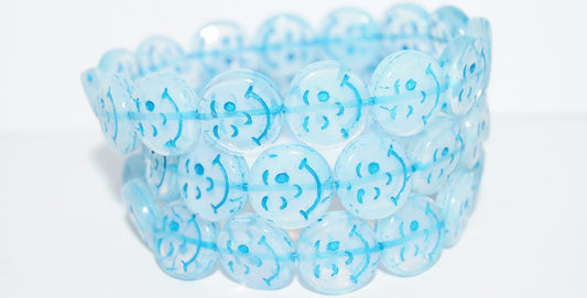 Smile Flat Round Pressed Glass Beads, (1000 46460), Glass, Czech Republic