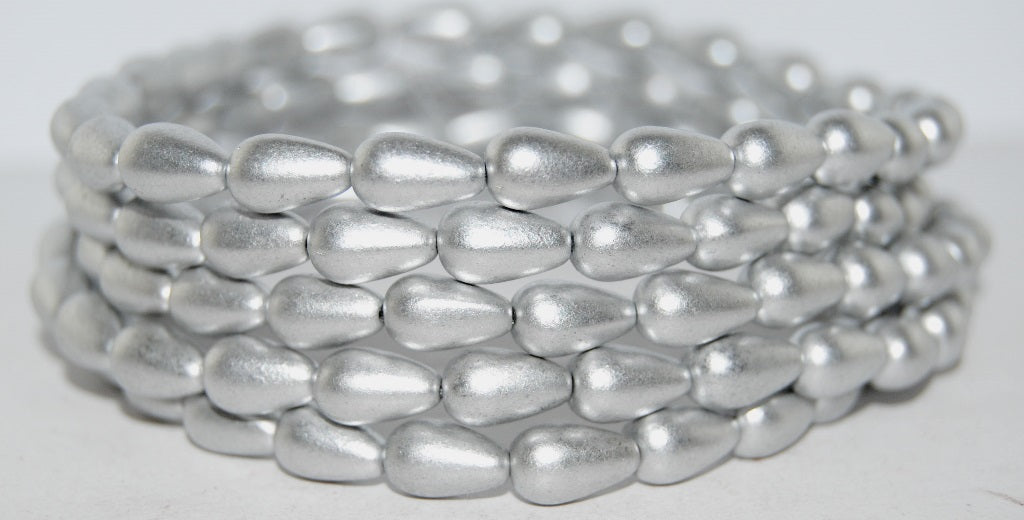 Pear Drop Pressed Glass Beads, Silver Colored (1700), Glass, Czech Republic