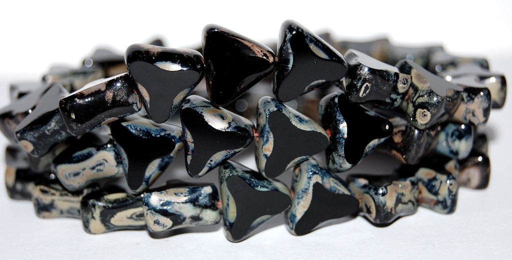 Table Cut Triangle Beads With Spinner, Black 43400 (23980 43400), Glass, Czech Republic