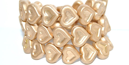 Heart With Heart Pressed Glass Beads, Gold Colored (1710), Glass, Czech Republic
