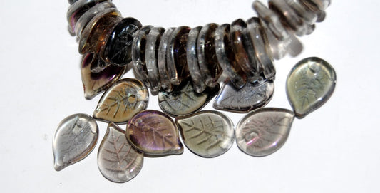 Leaf Pressed Glass Beads, Crystal 26601 (30 26601), Glass, Czech Republic