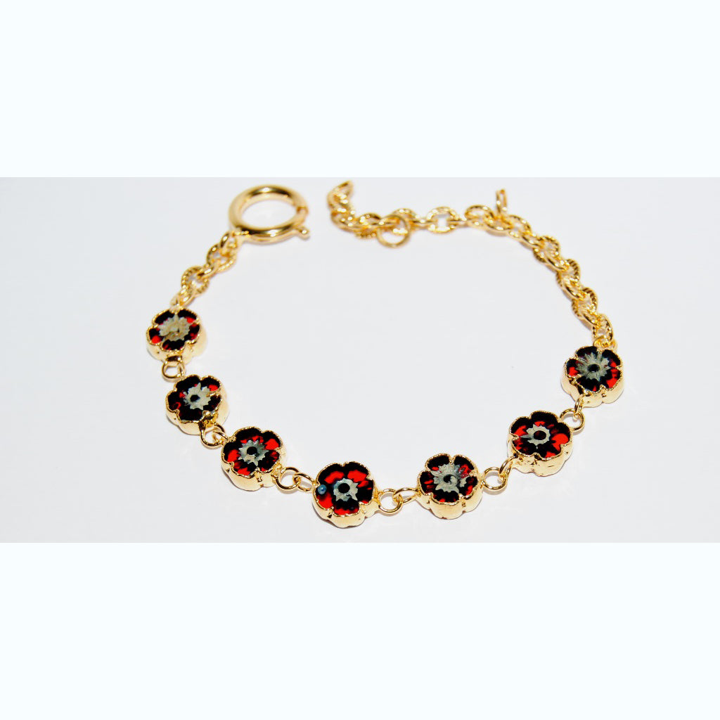 Polished Table Cut Flower Bead Bracelet with Adjustable Length, Handmade, Flowers 10 mm (S-18-A)