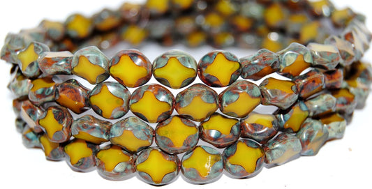 Table Cut Oval Beads, Opal Yellow Travertin (81210 86800), Glass, Czech Republic