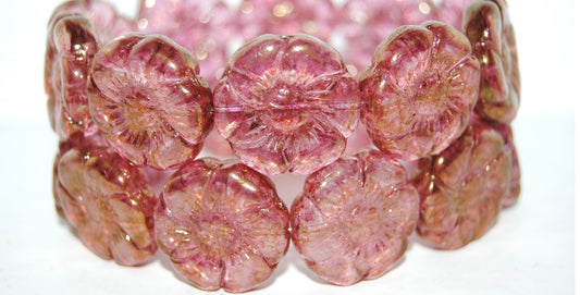 6-Petal Flower Pressed Glass Beads, Crystal Luster Red Full Coated (30 14495), Glass, Czech Republic