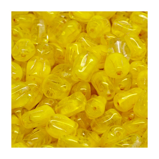 Pressed Czech glass beads flower little tulip Yellow Glass Czech Republic