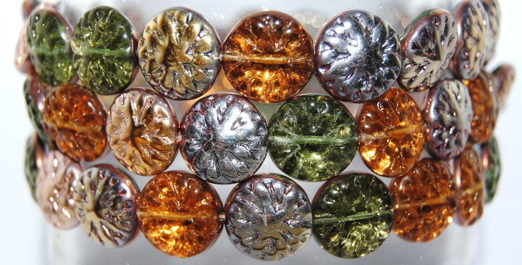 Round Flower Edelweiss Pressed Glass Beads, (Color 2 27101), Glass, Czech Republic