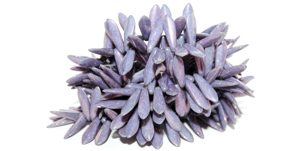 Dagger Pressed Glass Beads, Chalk White Purple (3000 15726), Glass, Czech Republic