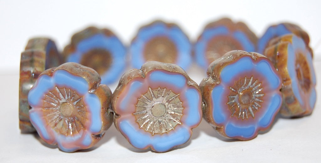 Table Cut Round Beads Hawaii Flowers, (37724 43400), Glass, Czech Republic