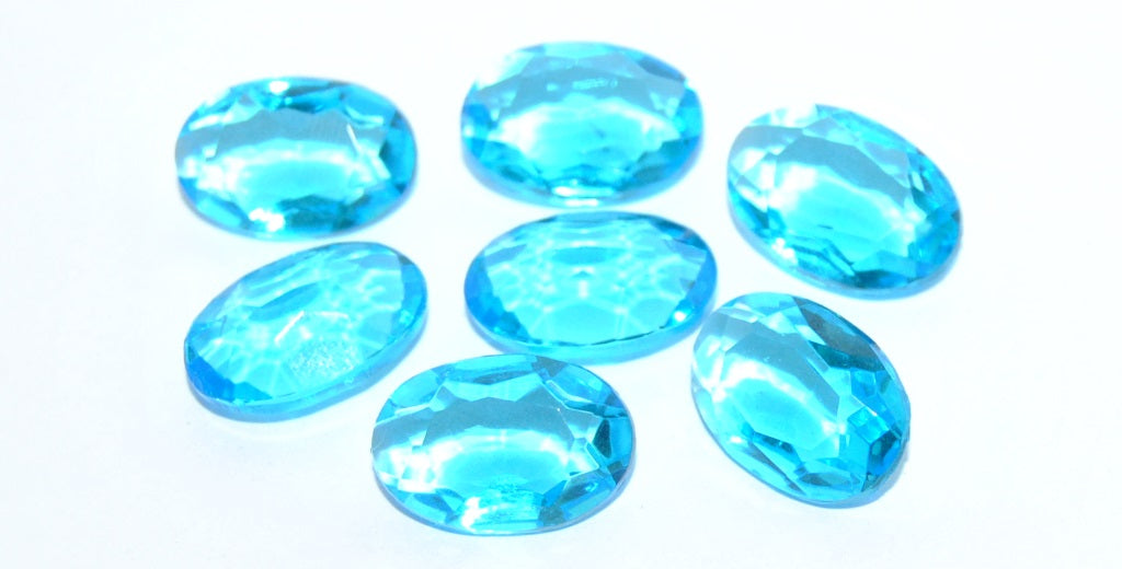 Flat Back Glass Cabochons Without Hole, (Aquamarine), Glass, Czech Republic