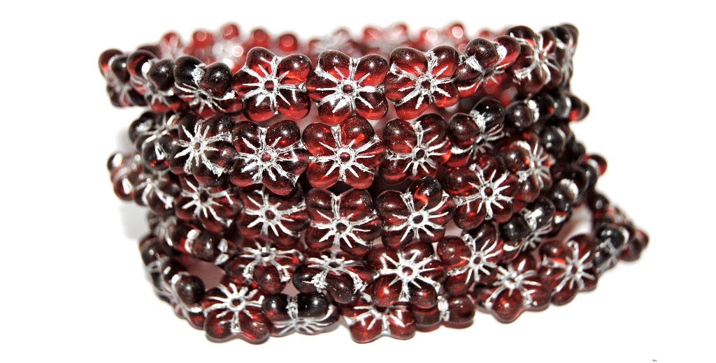 Flower Pressed Glass Beads, Transparent Red 54201 (70350 54201), Glass, Czech Republic
