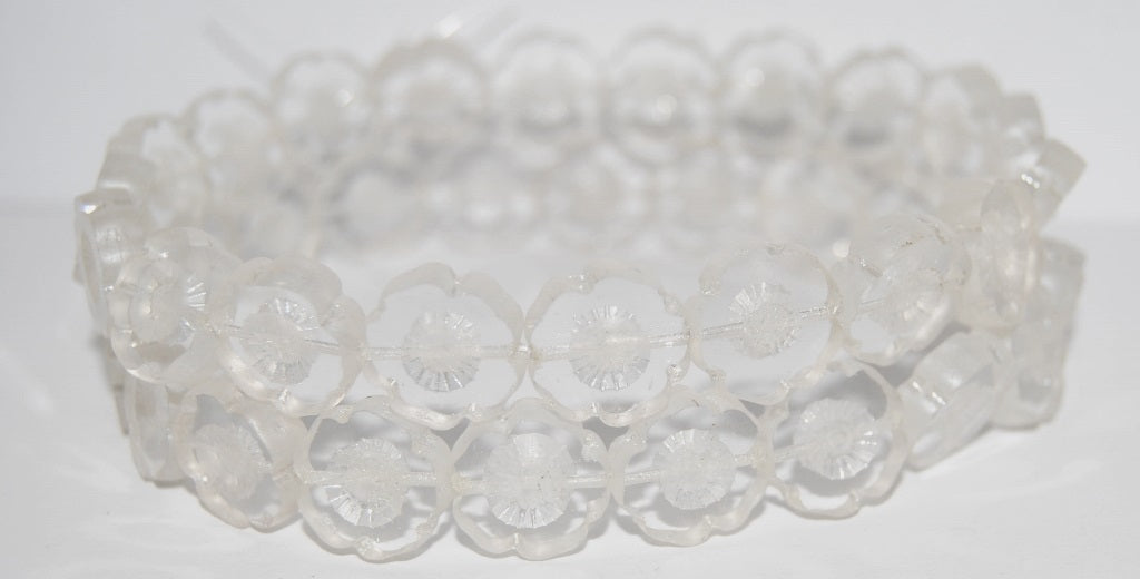 Table Cut Round Beads Hawaii Flowers, Crystal Luster Cream (30 14401), Glass, Czech Republic