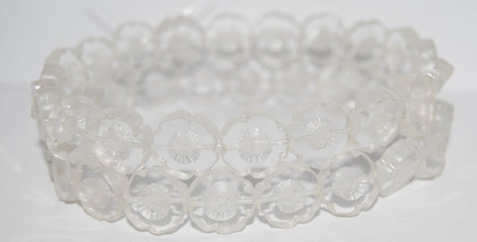 Table Cut Round Beads Hawaii Flowers, Crystal Luster Cream (30 14401), Glass, Czech Republic