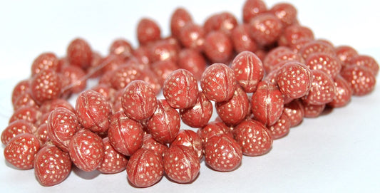 Strawberry Friut Pressed Glass Beads, Red 54200 S Mat (93400 54200 S Mat), Glass, Czech Republic