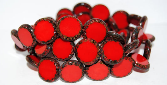 Table Cut Round Beads Sun, Opaque Red Travertin (93200 86800), Glass, Czech Republic