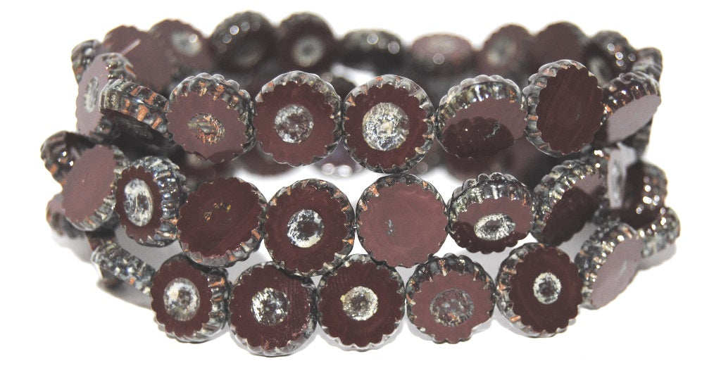 Table Cut Round Flower Beads Daisy, Gray Sfinx 93310 43400 (12 93310 43400), Glass, Czech Republic