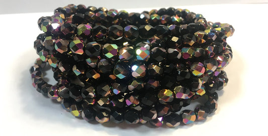 Fire Polished Round Faceted Beads, Black 27105 (23980 27105), Glass, Czech Republic