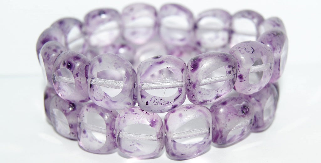 Table Cut Semi-Square Beads With Semi-Round, Crystal Lava Glass Purple (30 Lava Glass Purple), Glass, Czech Republic