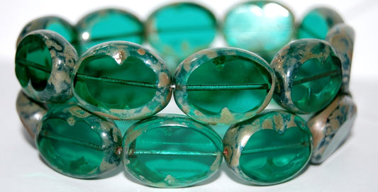 Table Cut Oval Beads, Transparent Green Emerald 43400 (50710 43400), Glass, Czech Republic