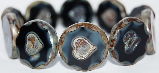 Table Cut Round Beads With Heart, (17019 43400), Glass, Czech Republic