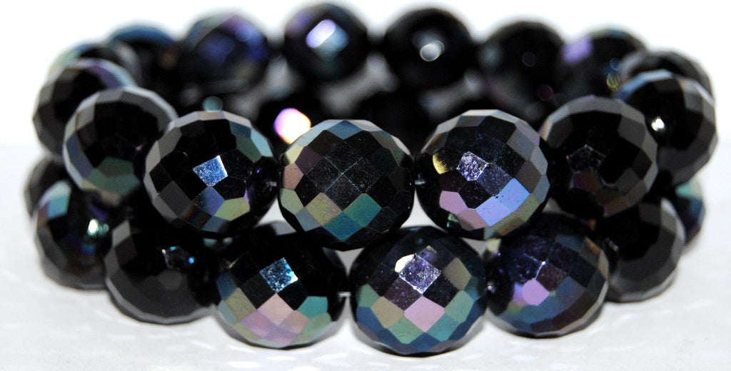 Fire Polished Round Faceted Beads, Black 22801 (23980 22801), Glass, Czech Republic