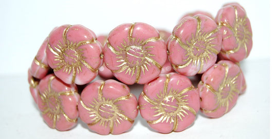 6-Petal Flower Pressed Glass Beads, Opaque Pink 54202 (73030 54202), Glass, Czech Republic