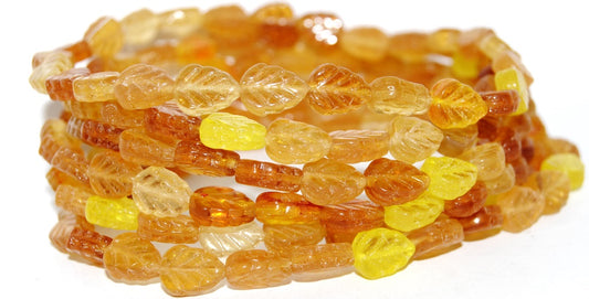 Lilac Leaf Pressed Glass Beads, Brown Silver Lined Crystal (Brown 1), Glass, Czech Republic