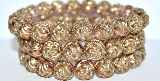 Round Rose Pressed Glass Beads, Crystal Luster Red Full Coated 54202 (30 14495 54202), Glass, Czech Republic