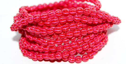 Melon Round Pressed Glass Beads With Stripes, Red 46470 (93190 46470), Glass, Czech Republic