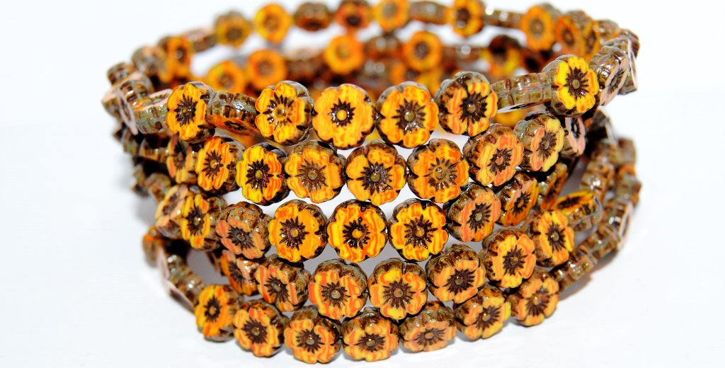 Table Cut Round Beads Hawaii Flowers, 93148312 Travertin (93148312 86800), Glass, Czech Republic