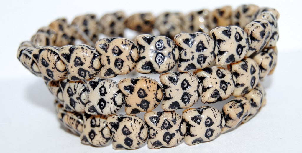 Cat Head Muzzle Pressed Glass Beads, Beige 46769 (13020 46769), Glass, Czech Republic