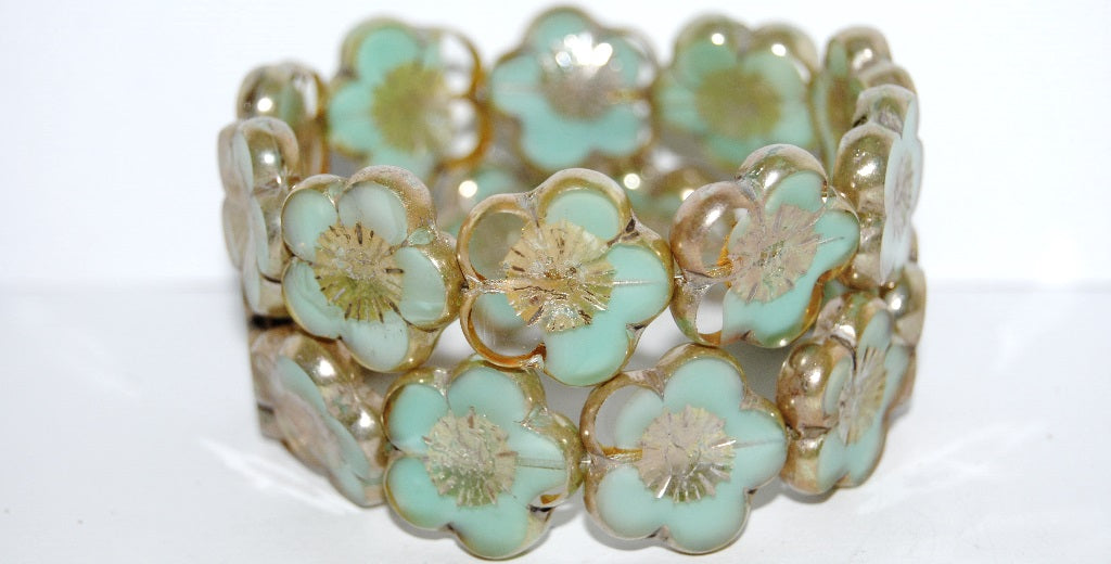 Table Cut Flower Beads Hibiscus, 21 Teal 43500 (21 56218 43500), Glass, Czech Republic