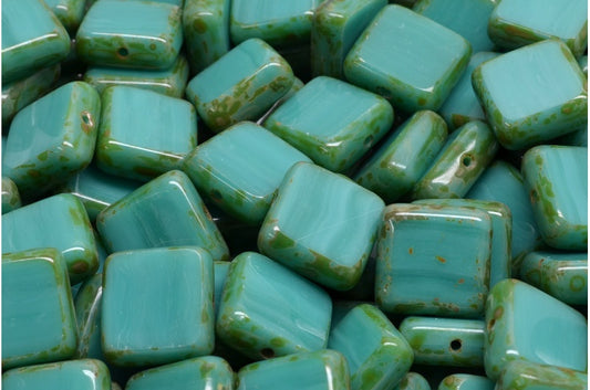 Table Cut Square Beads, Turquoise Travertin (63130 86800), Glass, Czech Republic