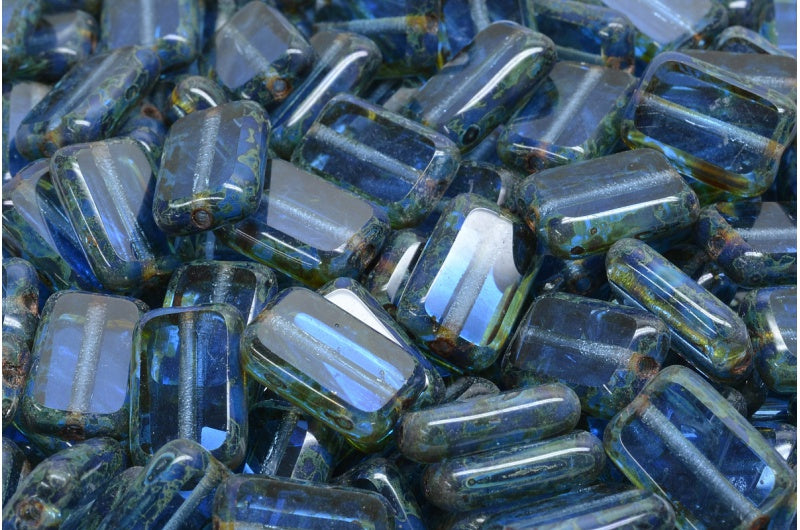 Table Cut Rectangle Beads, Transparent Blue Travertin (30040 86800), Glass, Czech Republic
