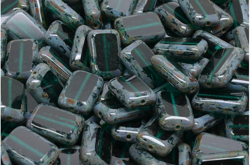Table Cut Rectangle Beads, Transparent Green Emerald Travertin (50730 86800), Glass, Czech Republic