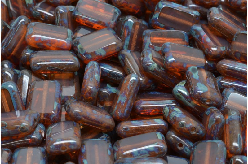 Table Cut Rectangle Beads, Transparent Brown Travertin (10110 86800), Glass, Czech Republic