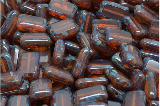 Table Cut Rectangle Beads, Transparent Brown Travertin (10110 86800), Glass, Czech Republic