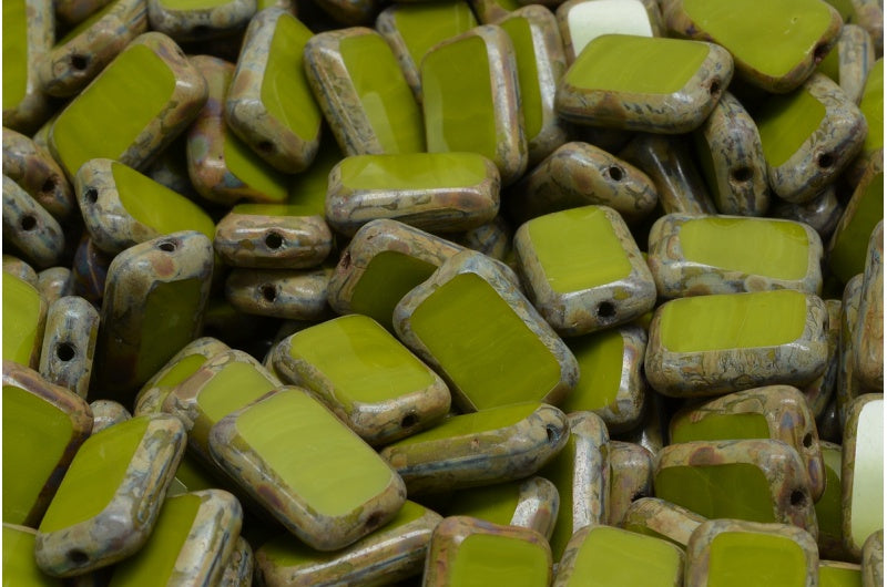 Table Cut Rectangle Beads, Green Travertin (53420 86800), Glass, Czech Republic