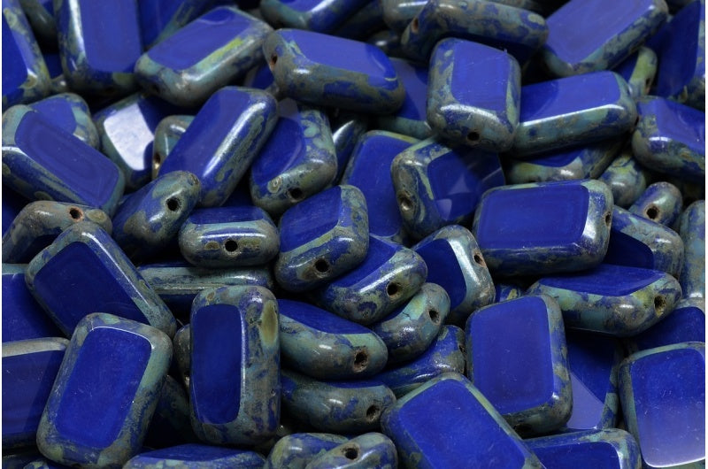 Table Cut Rectangle Beads, Opaque Blue Travertin (33070 86800), Glass, Czech Republic