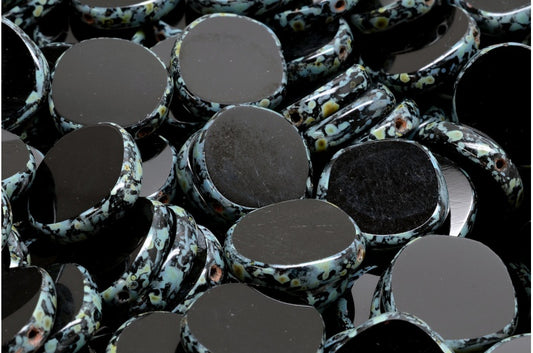 Table Cut 8 Edged Designed Beads, Black Travertin (23980 86800), Glass, Czech Republic