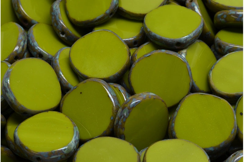 Table Cut 8 Edged Designed Beads, Green Travertin (53420 86800), Glass, Czech Republic