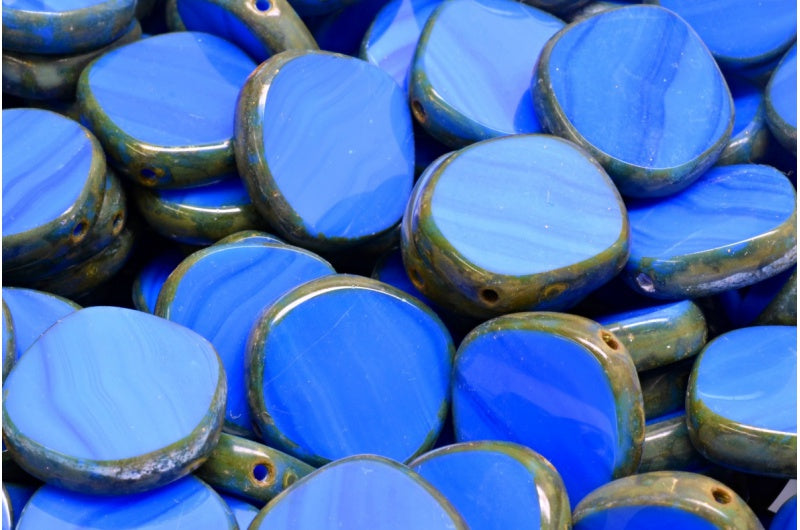 Table Cut 8 Edged Designed Beads, Opaque Blue Travertin (33040 86800), Glass, Czech Republic